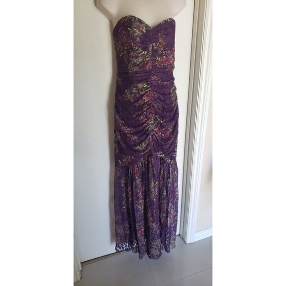 NEW LAUNDRY BY SHELLI SEGAL  PURPLE FLORAL LACE RUCHED DRESS SZ 10 - Picture 7 of 9